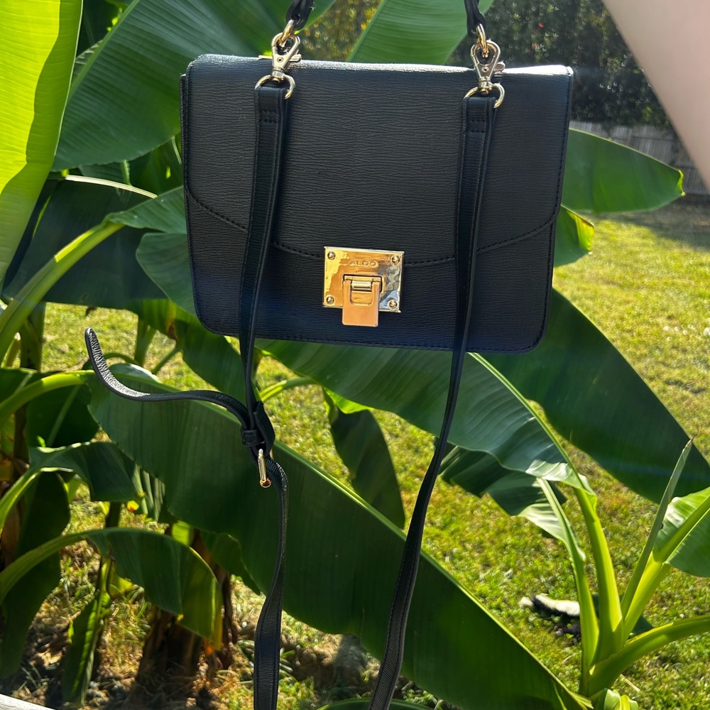 Aldo Mini Satchel in Black Magnetic With long Strap 8x8x2